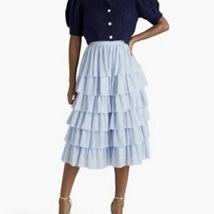 Hill House Light Blue Tiered Midi Skirt